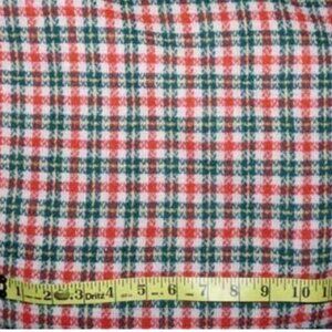 wool fabric plaid 2 1/2 yards flannel green orange vintage sewing mod crafts 70s